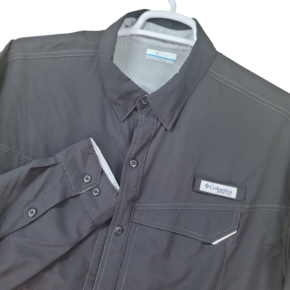 Columbia PFG Fishing Shirt Mens XL Black Omni-Shade Long Sleeve Button Down